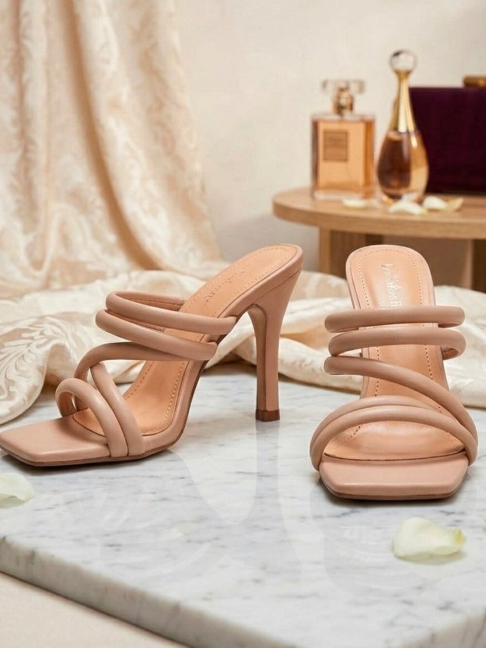 Strappy Nude High Heel Sandals With Square Toe And Stiletto Design LovMark Women